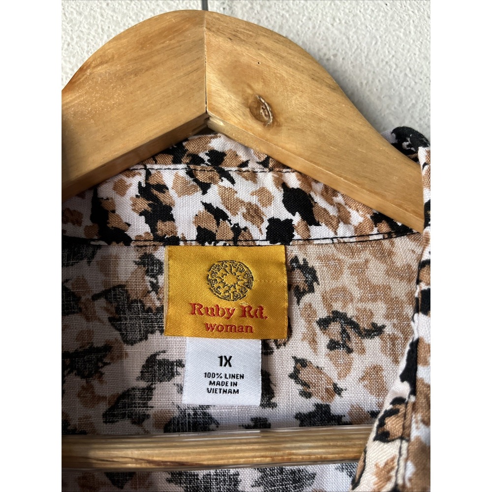 Ruby Rd. Collared Linen Brown Black Button Down N… - image 6